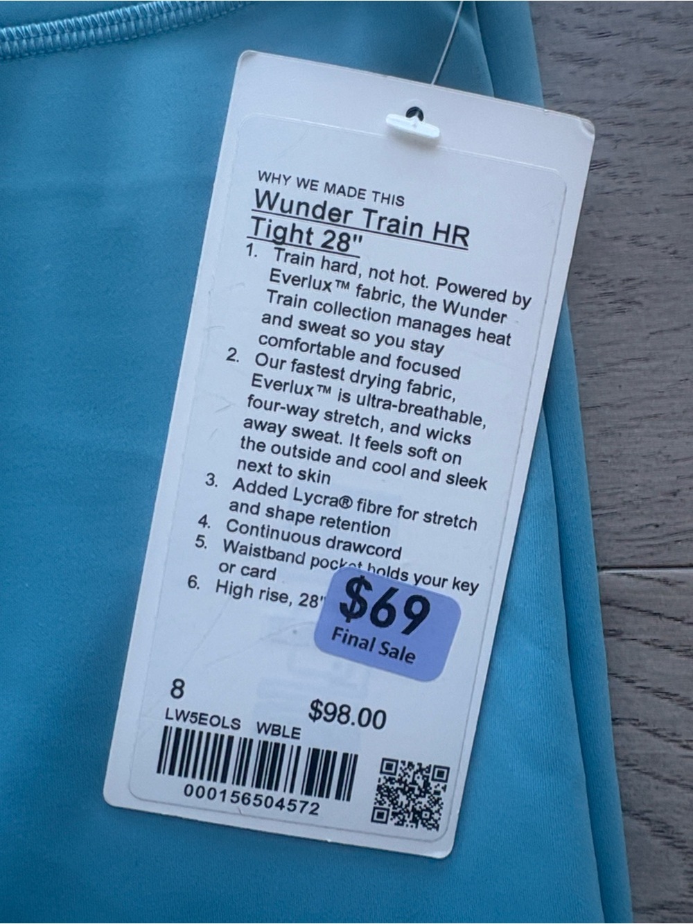 Lululemon Wunder Train High Rise Tight 28” Washed Blue Size 8 New - Picture 5 of 5